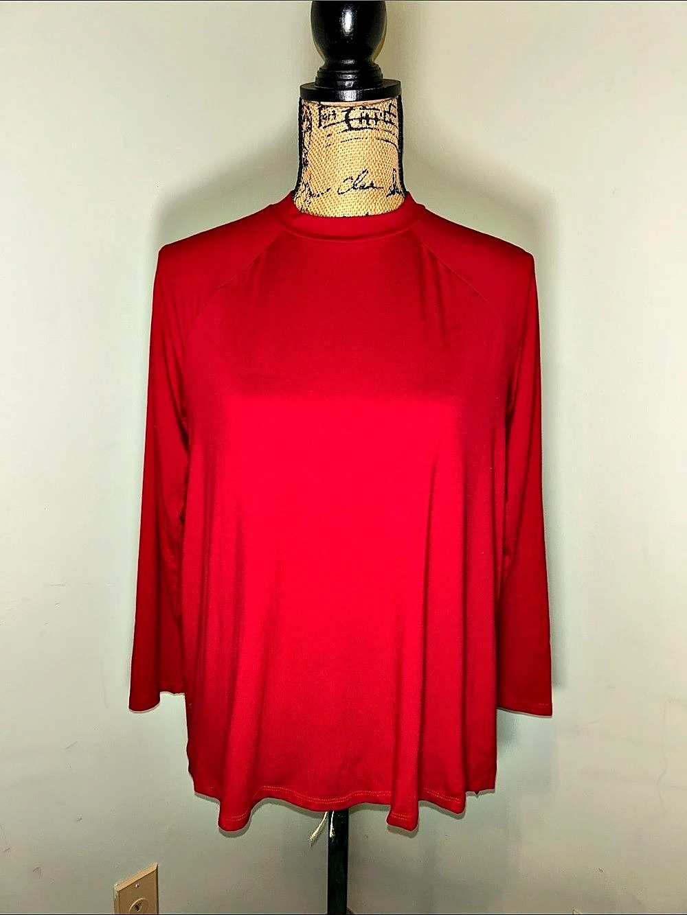 NWT Eileen Fisher Crew Neck Raglan Shirt Long Sleeve Red Lightweight Stretch XS